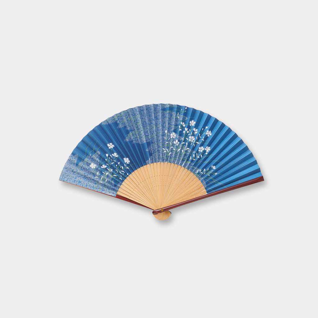 【扇子】女物 紙扇 白撫子 紺色 | 京扇子 | 大西常商店