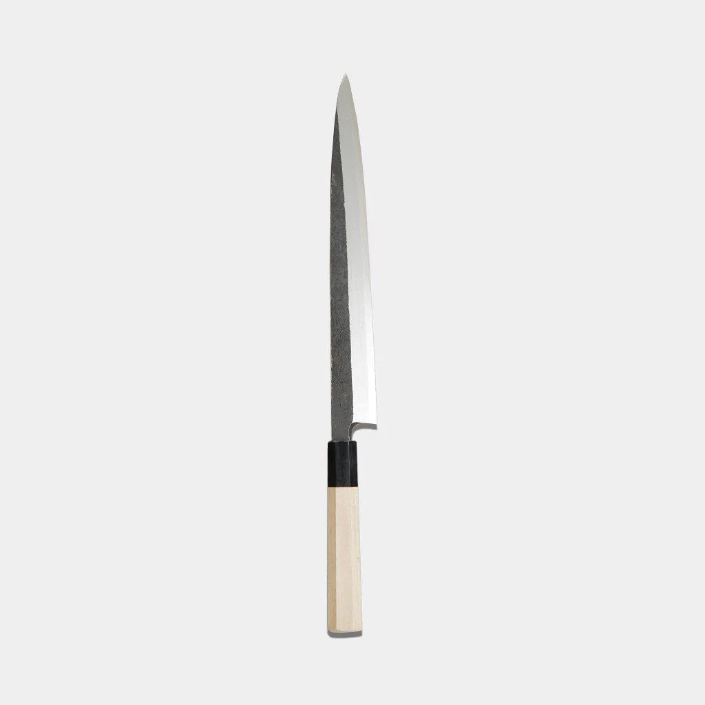 【柳刃包丁】黒打 極上本霞 安来鋼白二鋼 (片刃) 朴水牛八角柄 270mm|BECOSオリジナル | 堺打刃物|一刀斎虎徹