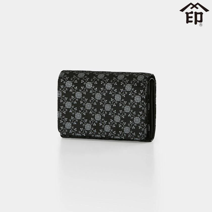 【財布】札入れD イングリッシュローズ (黒地×グレー漆) | 甲州印伝 | 印傳屋