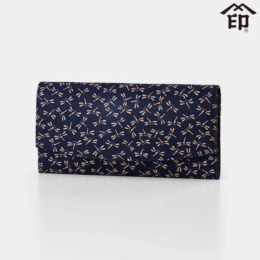 【長財布】束入れD とんぼ (紺地×白漆) | 甲州印伝 | 印傳屋