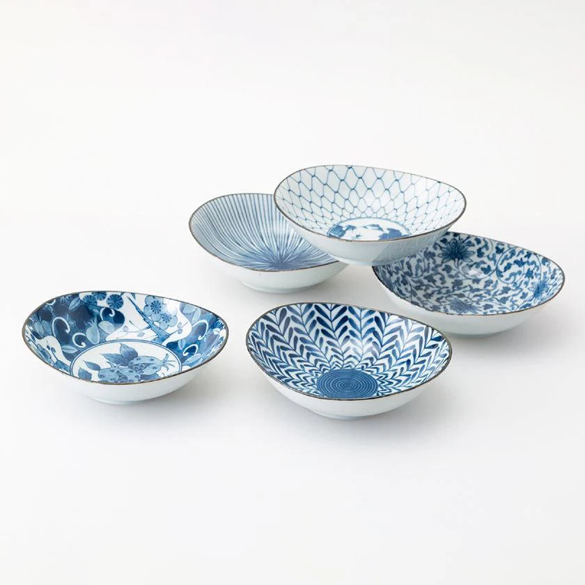 【鉢 5個セット】藍絵変り 楕円鉢揃 M | 波佐見焼 | 西海陶器