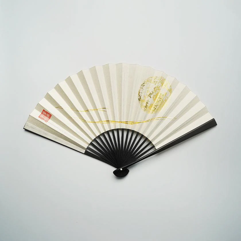 【扇子】満月 (白) 金箔 | 唐紙 | 景美風月